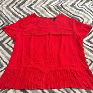 Banana Republic Red Short-Sleeve Pleated-Hem Blouse